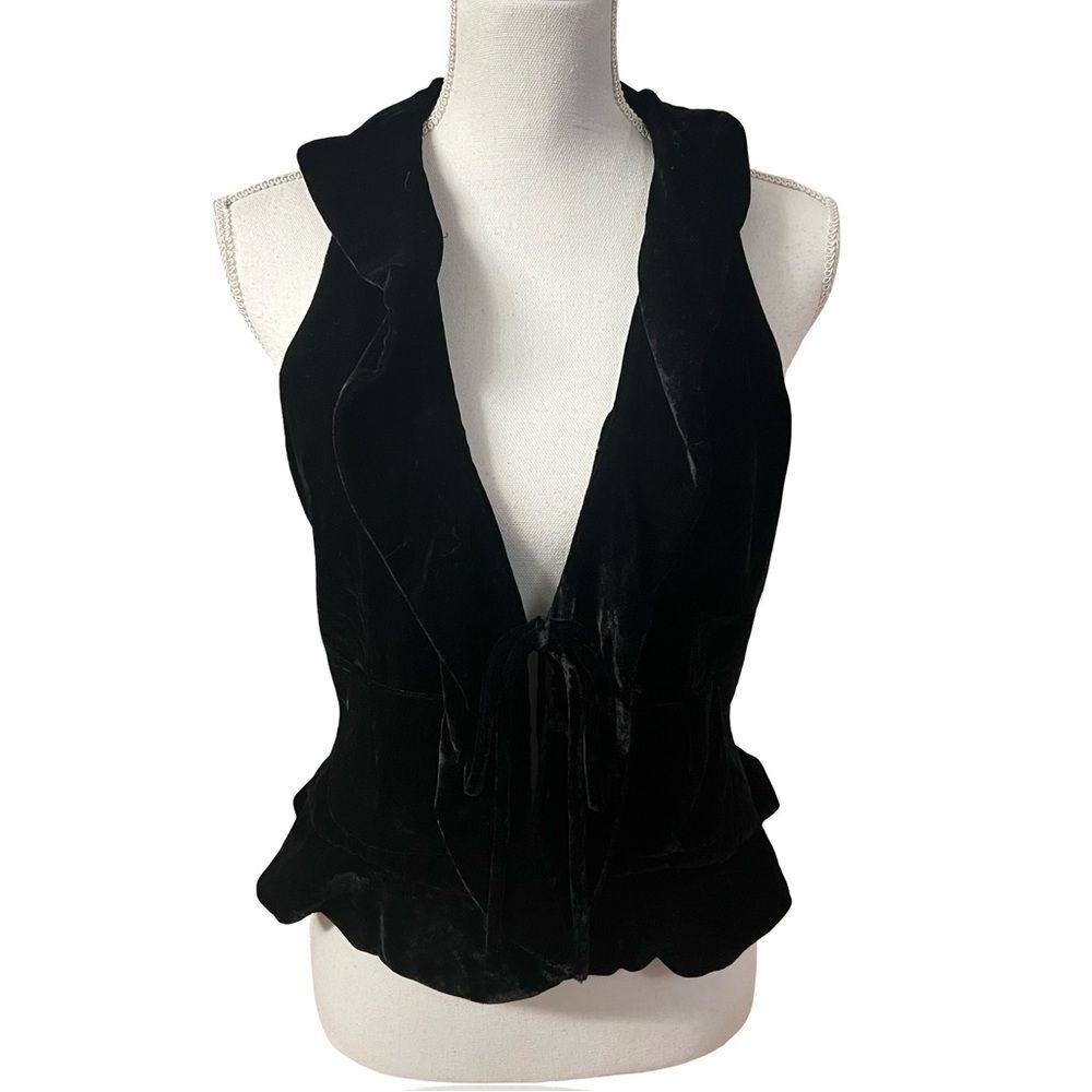 INC Whimsigoth Black Velvet Ruffled Vest Size 6 Romantic Goth Dark Academia Boho